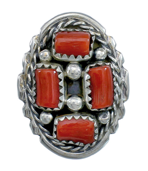 Native American Navajo Sterling Silver Coral Ring Size 7-1/4 JX124837